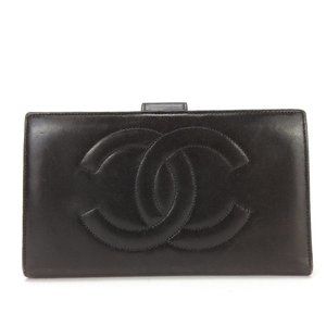 CHANEL Black Leather Logo Wallet